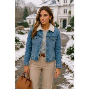 Joujou Sherpa Lined Denim Jacket Blue Jean Vintage Streetwear Winter Autumn